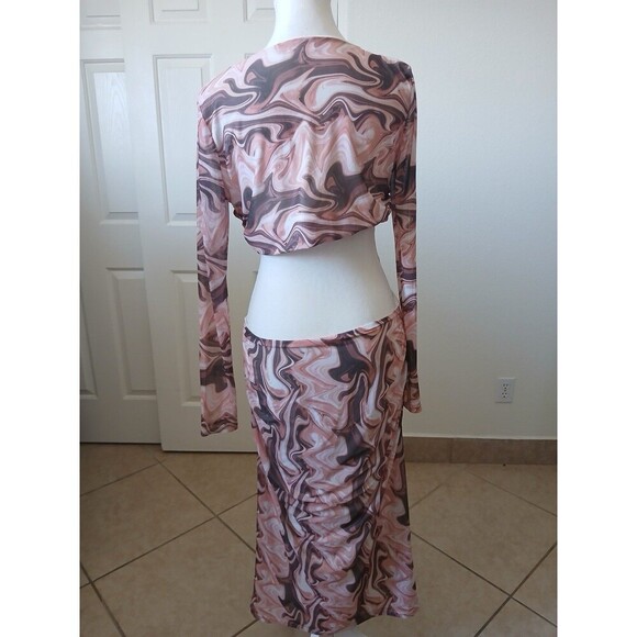 Lulus Swirl Power Pink Multi Print Cutout Bodycon Midi Dress, Size Large - Picture 7 of 16